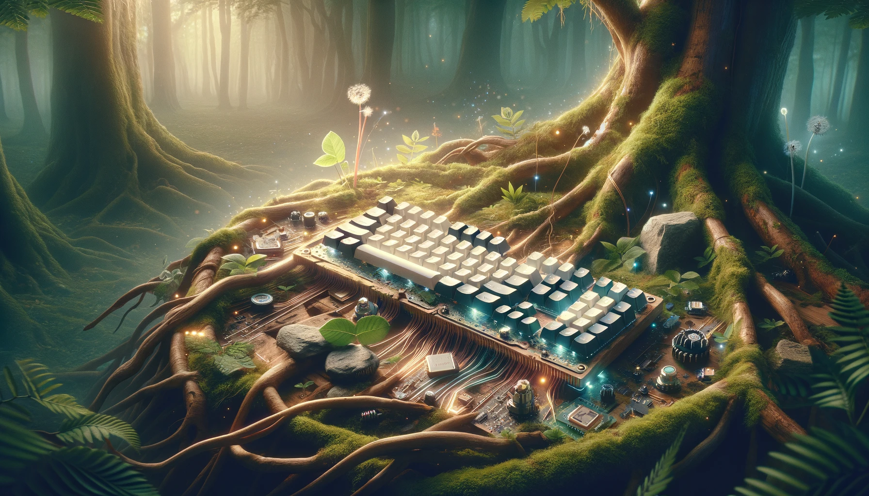 Mystical forest sustainable keyboard sci-fi